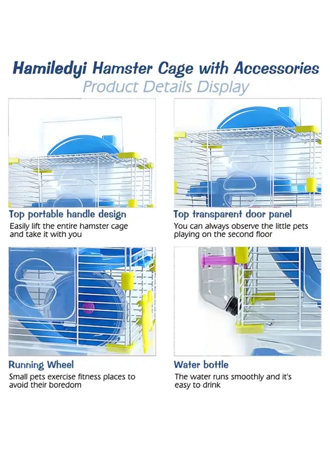 Green 7 in 1 Small Hamster Cage with Wheel Hideout Bathroom Platforms Easy Clean - Image 5